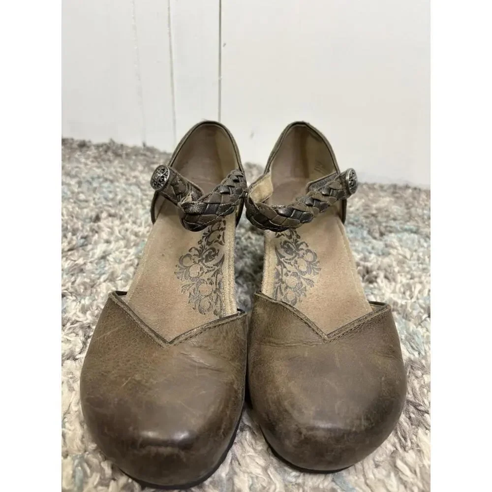 Aetrex Shoes Womens 7.5 Mia Wedge Braided Mary Jane Ankle Strap Leather Brown
